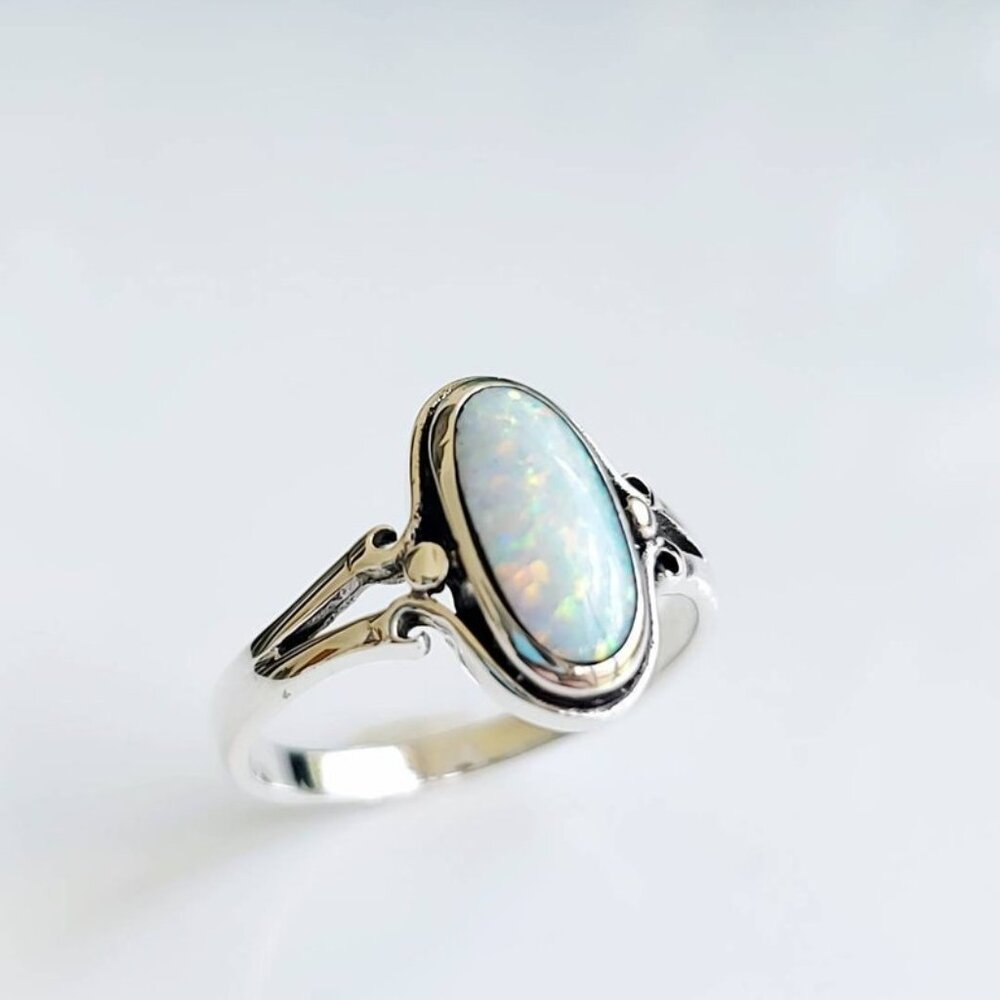 Sterling Silver Opal Ring, Women's Ring, Minimalist Ring, Oval Stone,925 Stamped